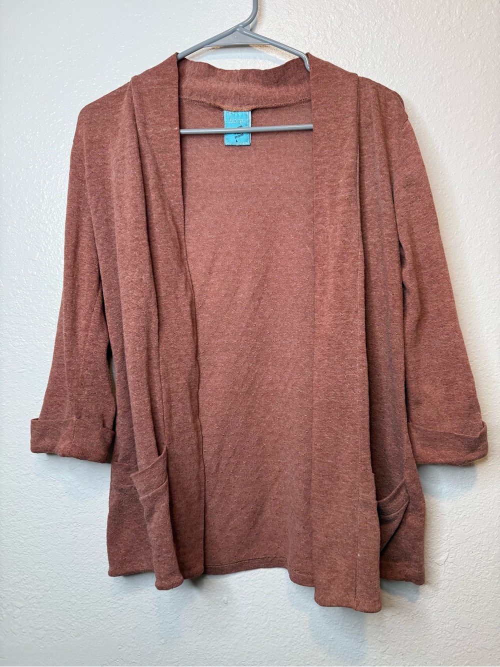 H.I.P. Happening in the Present 3/4 Sleeve Open Front Pointelle Cardigan Size L